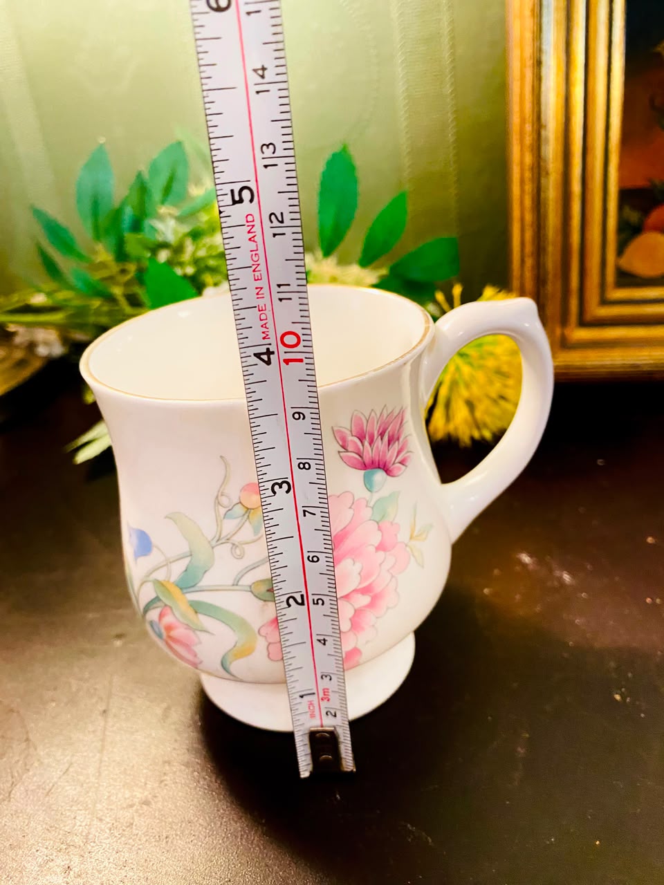 Pink Floral Footed Ceramic Mug White 1 Piece 10cm