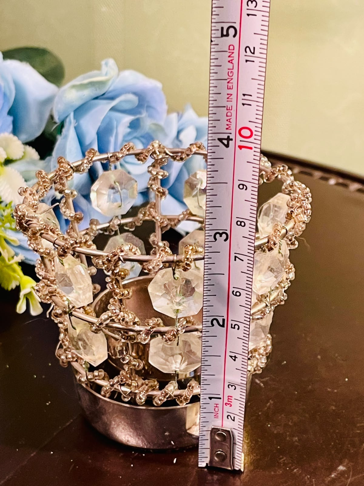 Silver-Tone Crystal Beaded Candle Holder 10cm