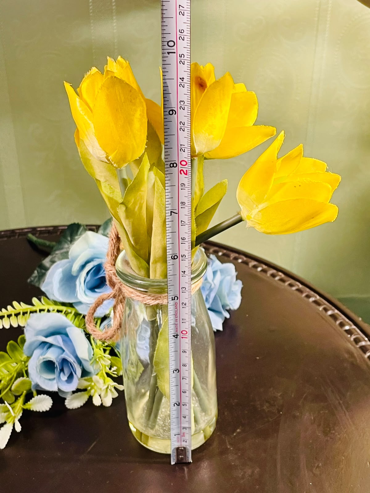 Clear Crystal Vase with Yellow Tulips Approx. 26cm