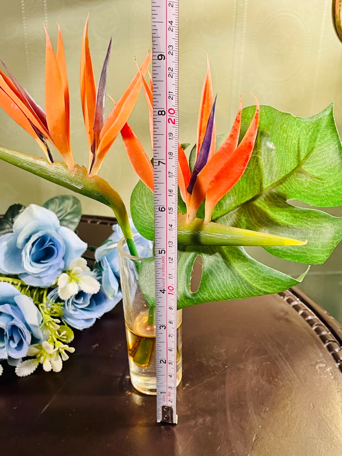Clear Crystal Vase with Bird of Paradise Arrangement 24cm