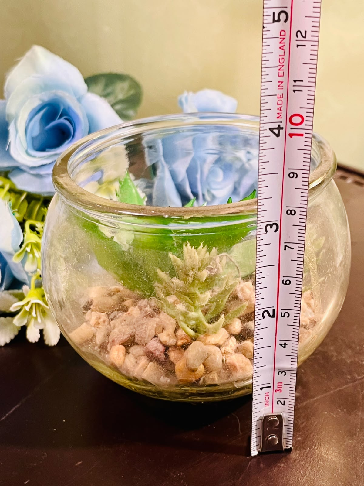 Clear Crystal Bowl with Artificial Succulents Approx. 12cm