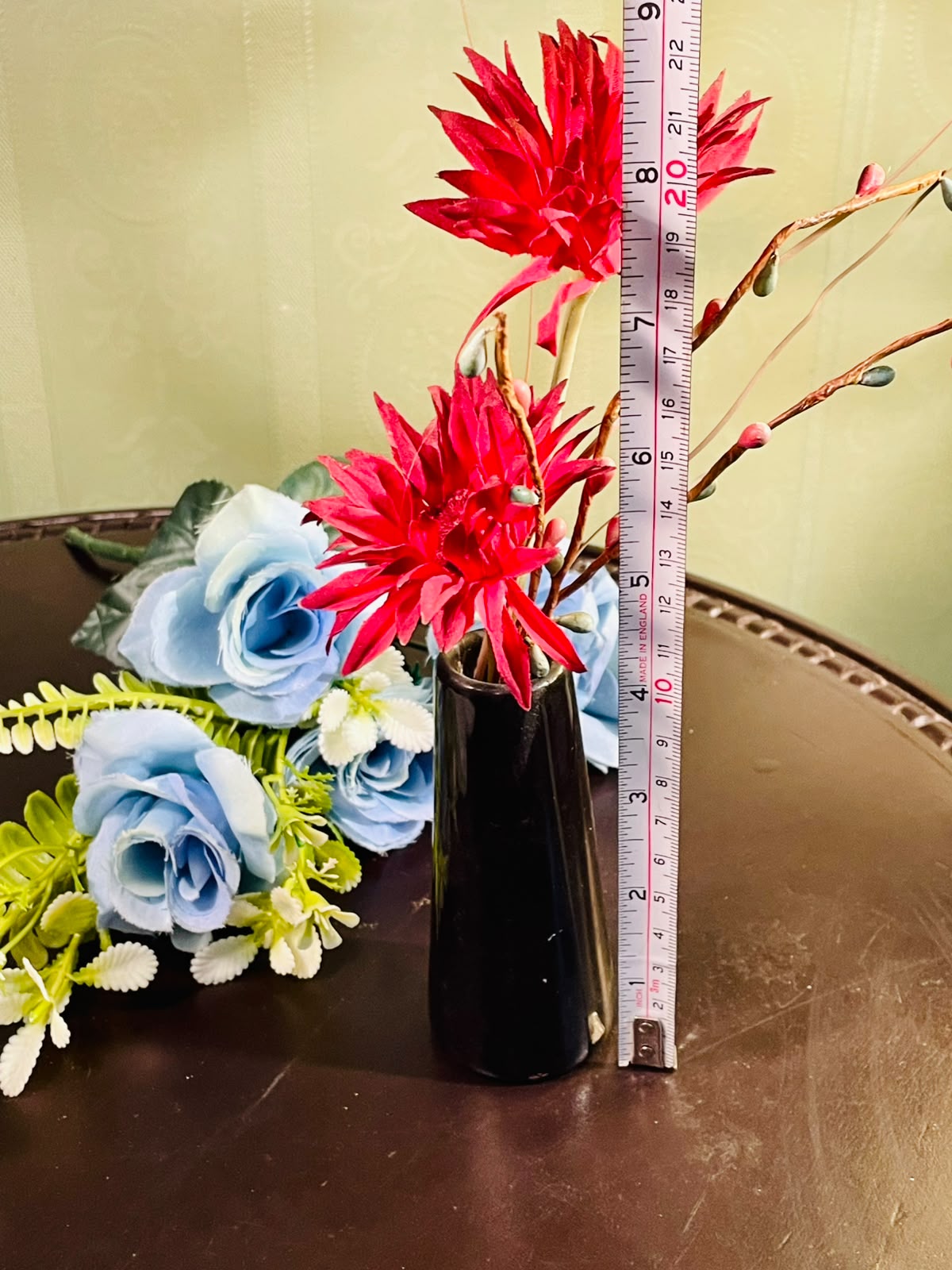 Black Ceramic Vase with Red Artificial Floral Arrangement Approx. 24cm