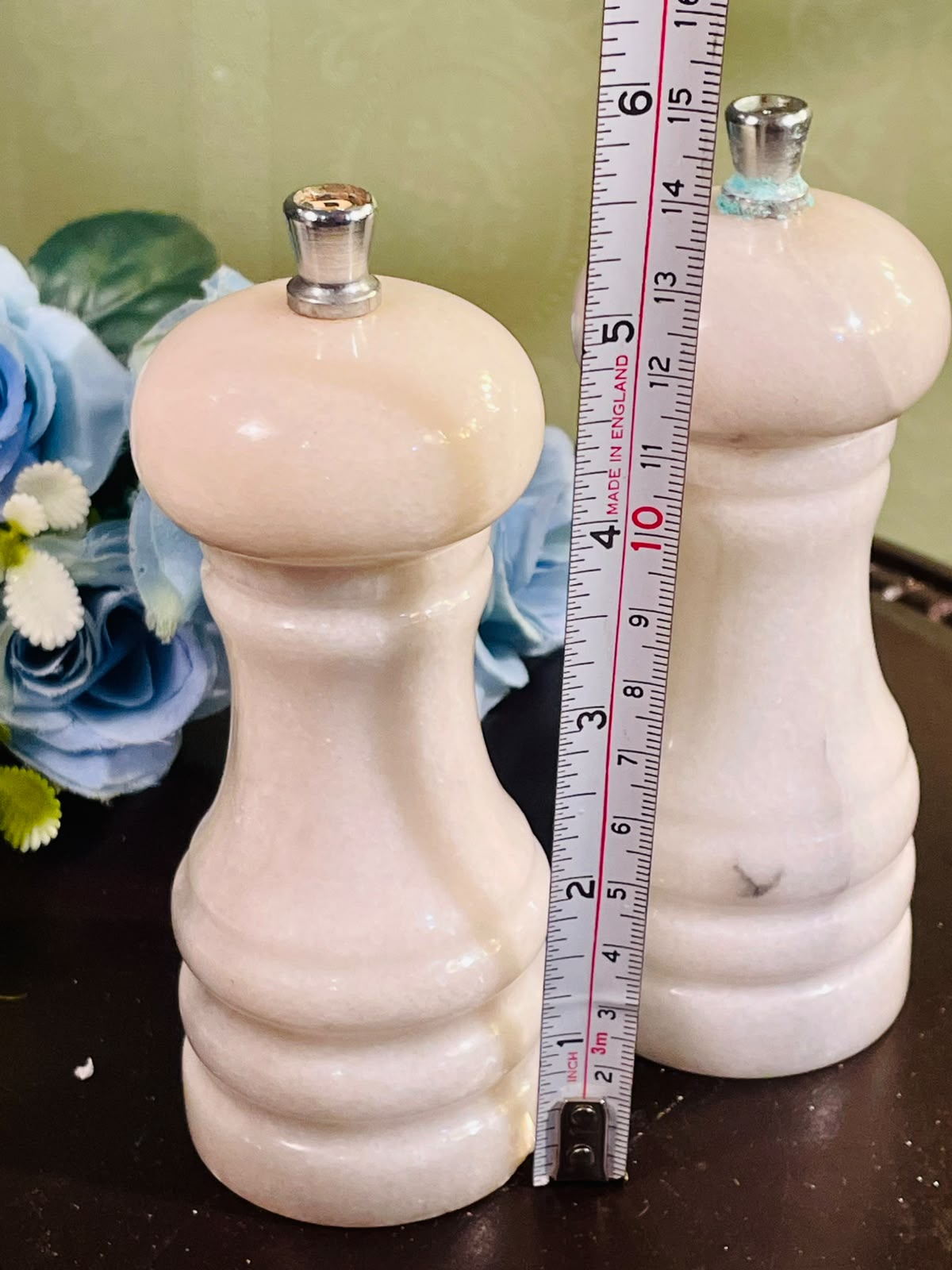 Vintage Polished Stone Salt & Pepper Mills Set of 2, 5 Inch