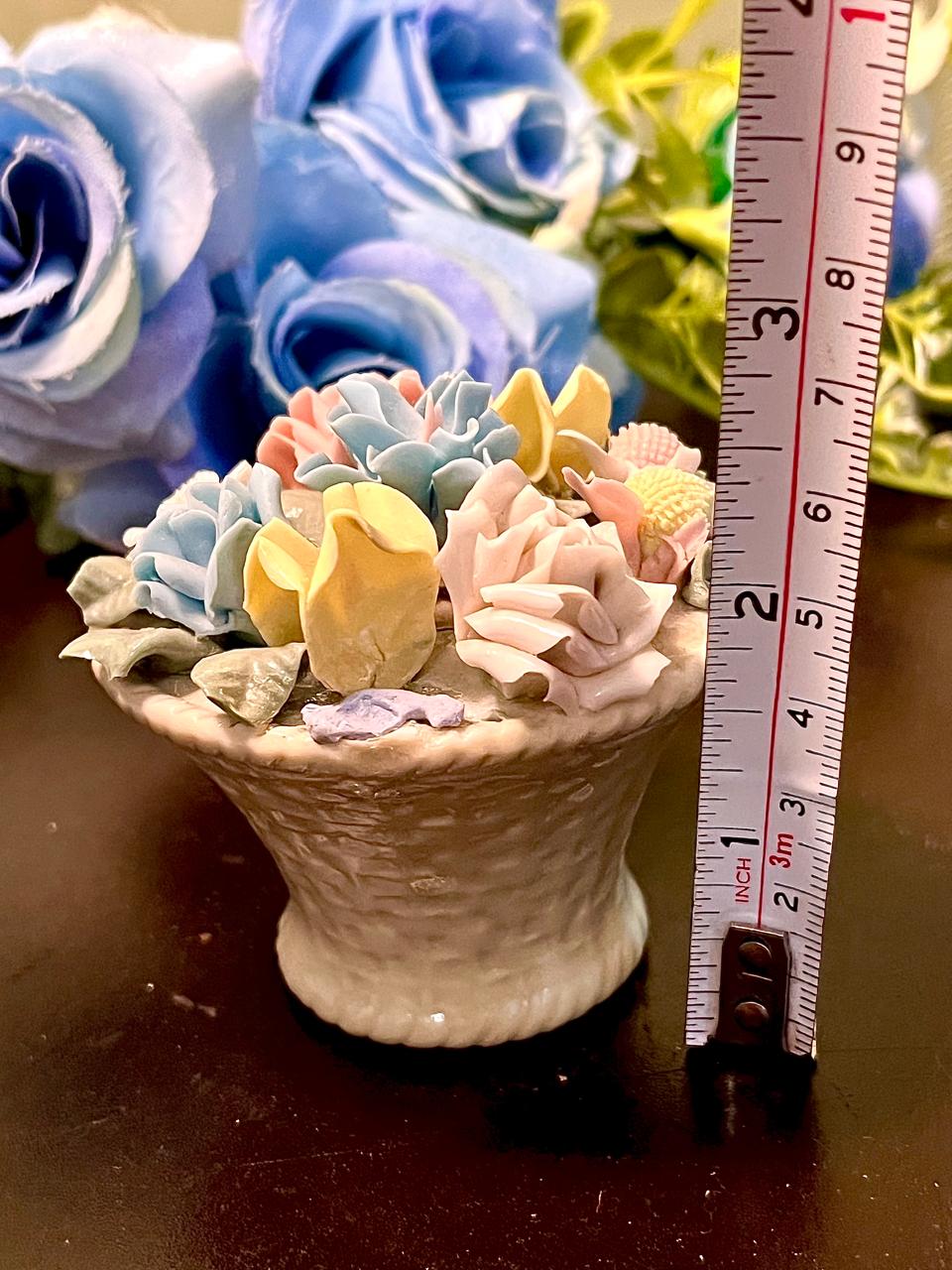 Pastel Floral Ceramic Basket Ornament 7 cm