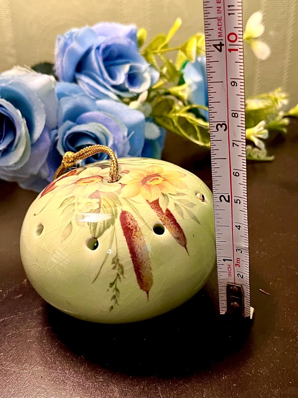 Ye Olde Floral Ceramic Pomander Green 2.5 Inch