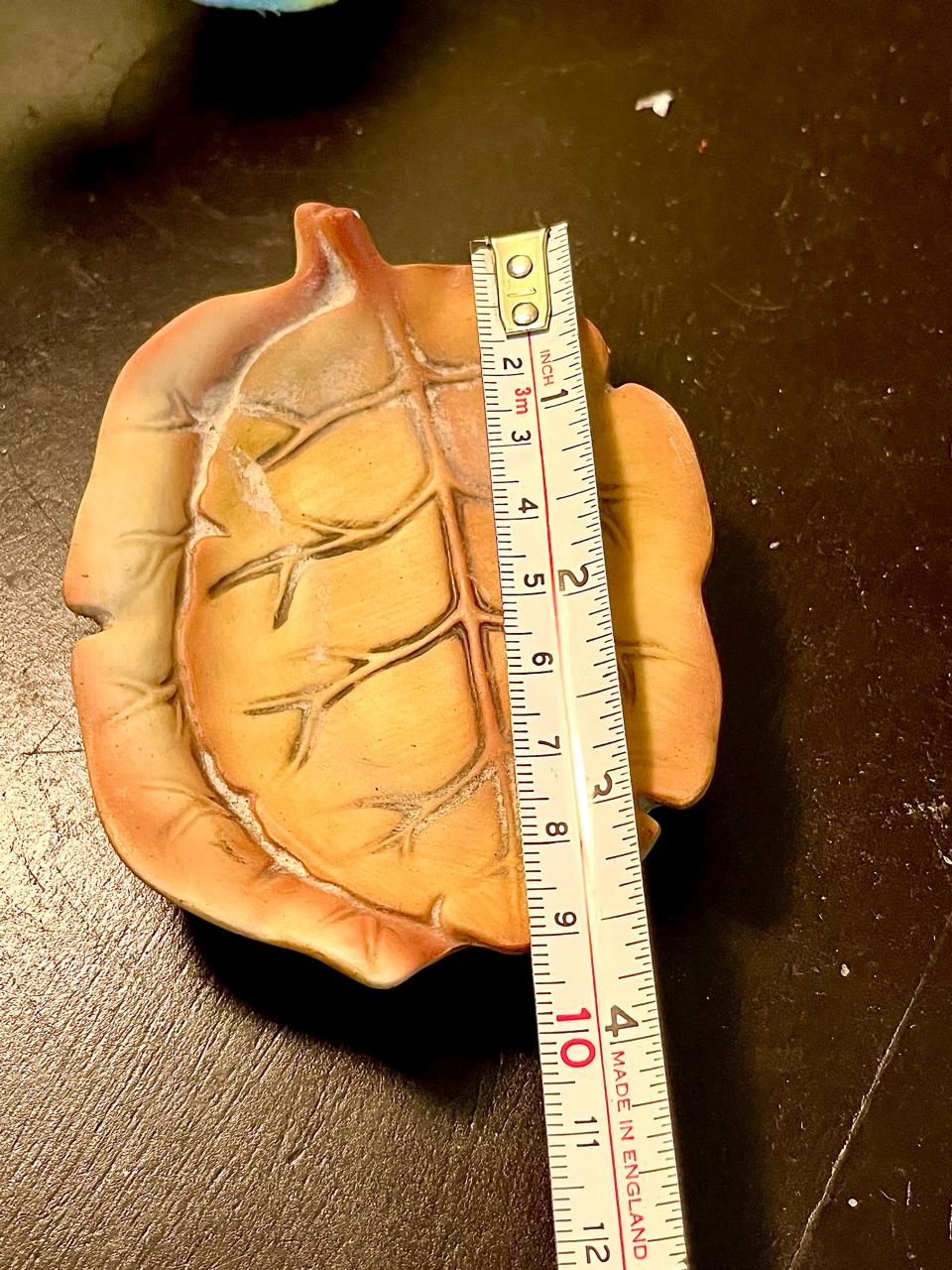 Brown Leaf-Shaped Ceramic Trinket Dish 4 Inch