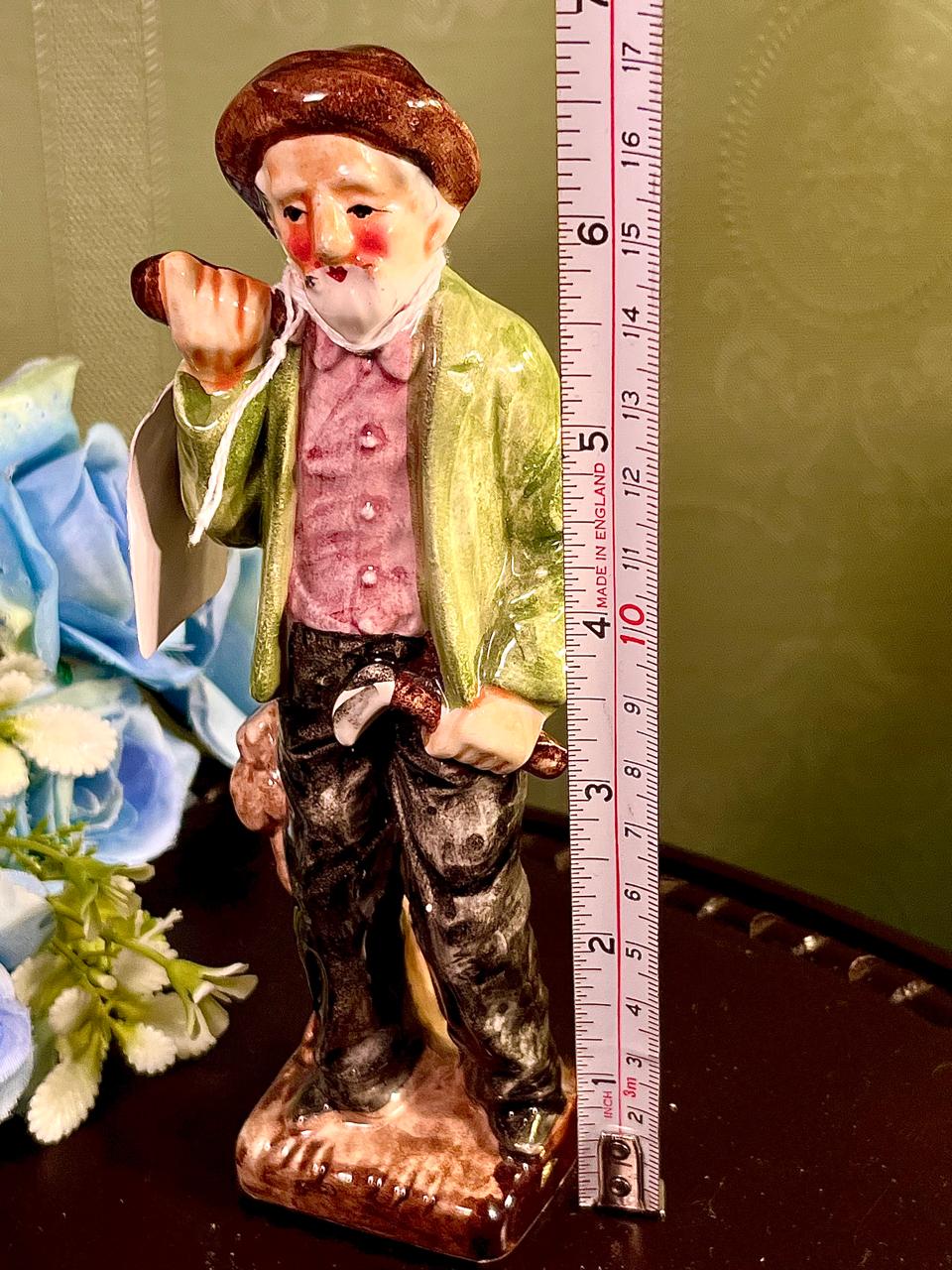 Old Man with Pipe Figurine Green Jacket 6.5 Inch