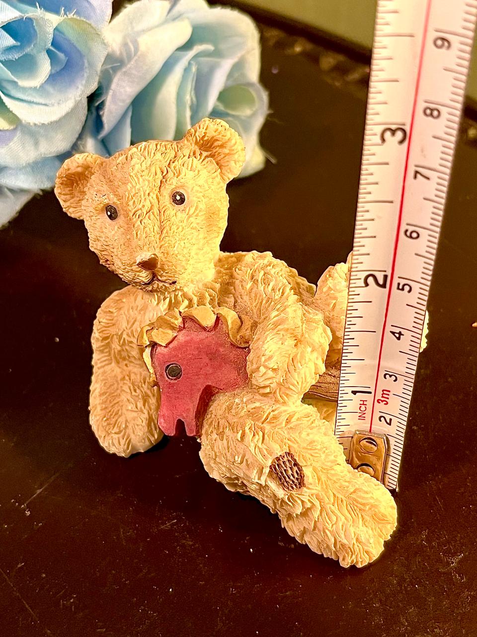 Teddy Bear with Toy Horse Figurine, Approx. 3 Inches