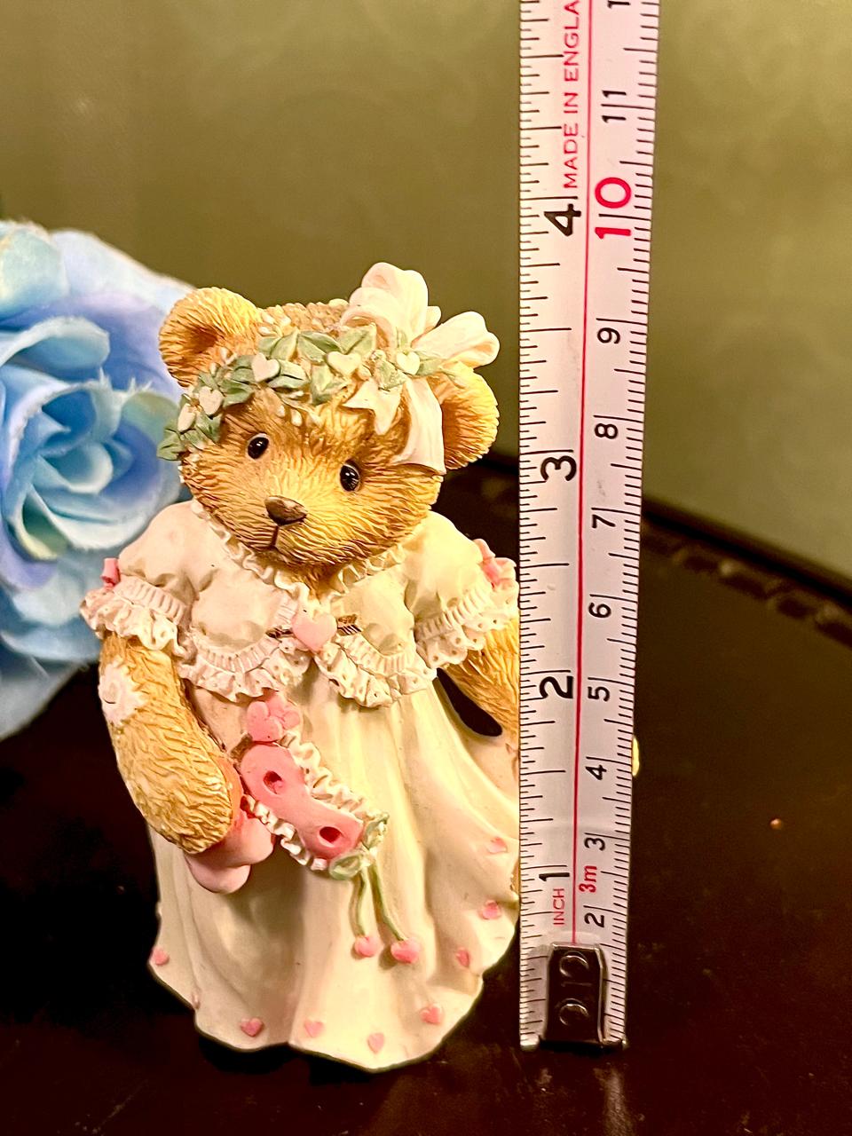 Floral Bride Teddy Bear Figurine, Approx. 3.5 Inches