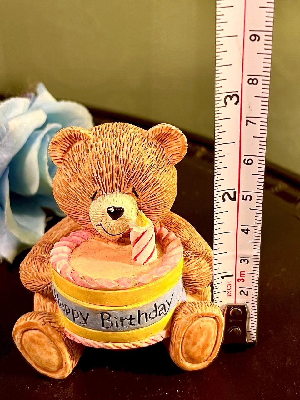 Happy Birthday Teddy Bear Cake Figurine, Approx. 3 Inches