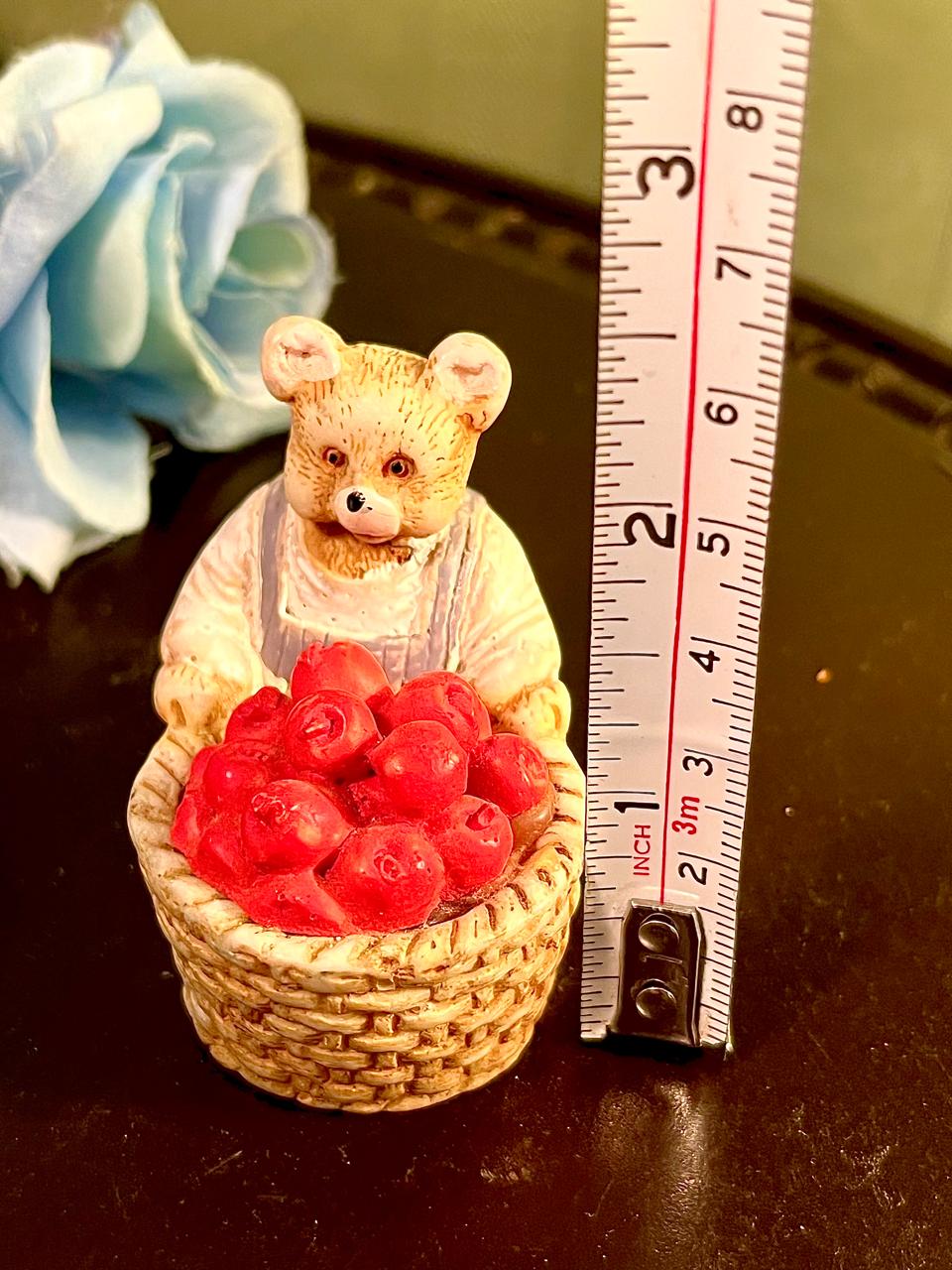 Teddy Bear with Apple Basket Figurine, Approx. 2.5 Inches