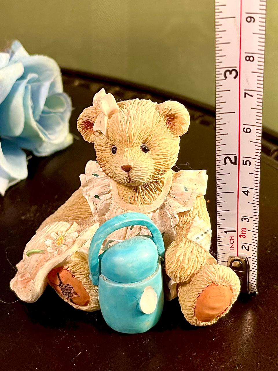 Teddy Bear with Blue Handbag Figurine, Approx. 2.5 Inches