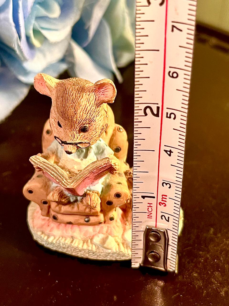 Reading Mouse in Armchair Figurine, Approx. 2.25 Inches