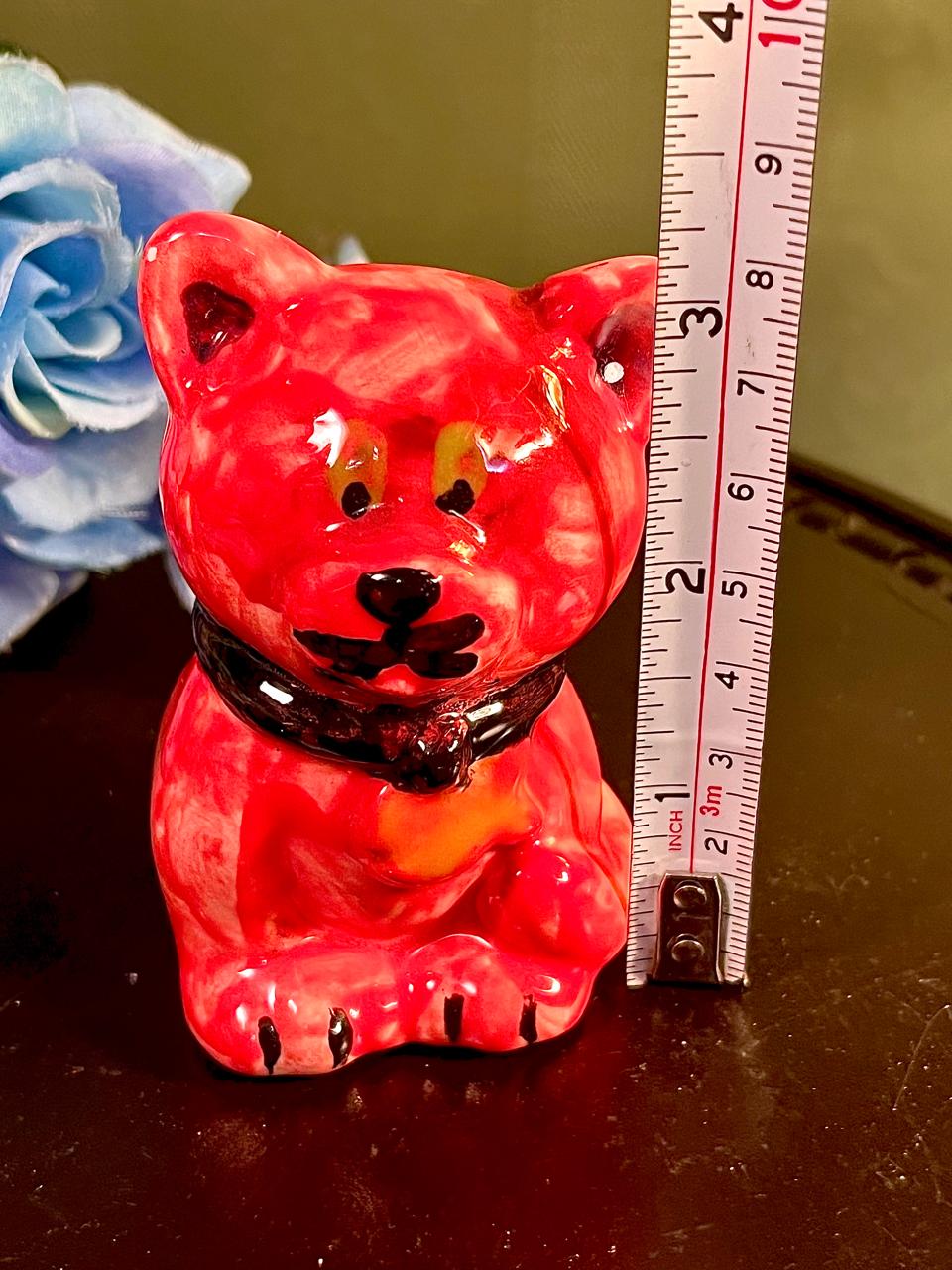 Red Cat Figurine with Black Collar, Approx. 3 Inches