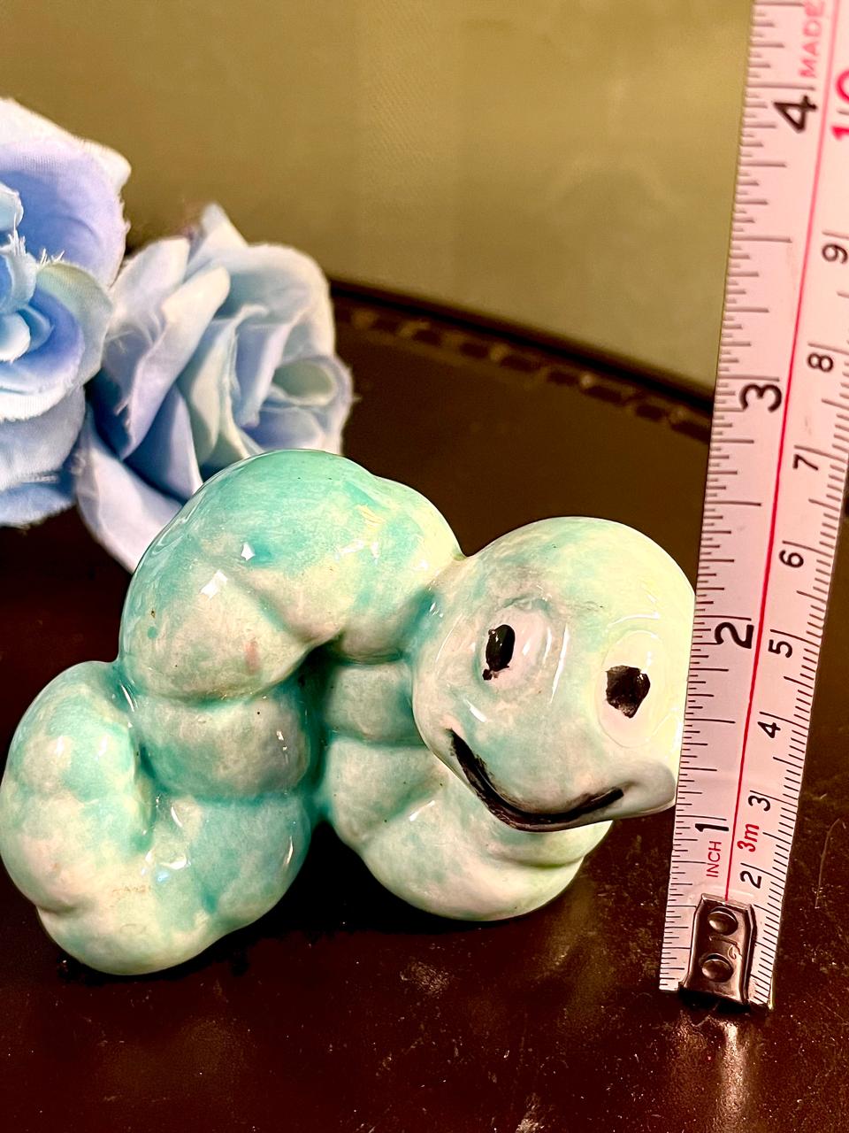 Cute Mint Green Smiling Caterpillar Figurine, Approx. 2.5 Inches
