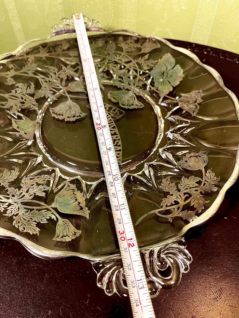 Vintage Crystal Floral Serving Platter Clear Crystal 31cm