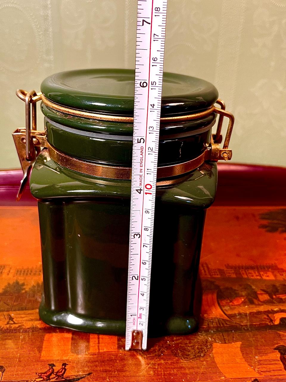 Vintage Green Ceramic Lidded Storage Jar with Clamp 15cm