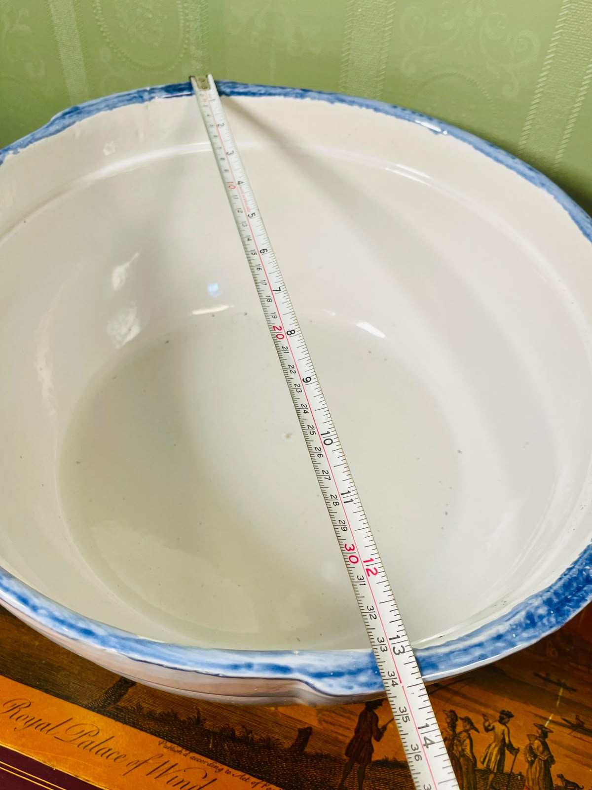 Extra Large Deep Blue & Yellow Floral Ceramic Serving Bowl 35cm