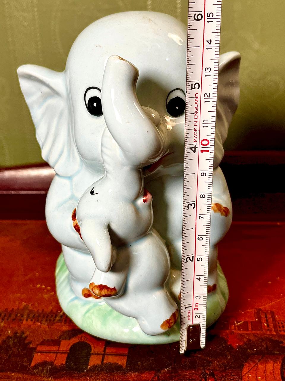 Ceramic Elephant Coin Bank Figurine 6 Inch Grey