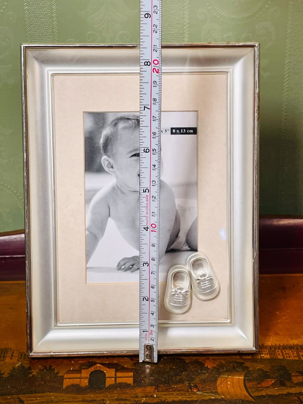 Silver-Tone Baby Photo Frame with Shoe Detail Approx. 21cm