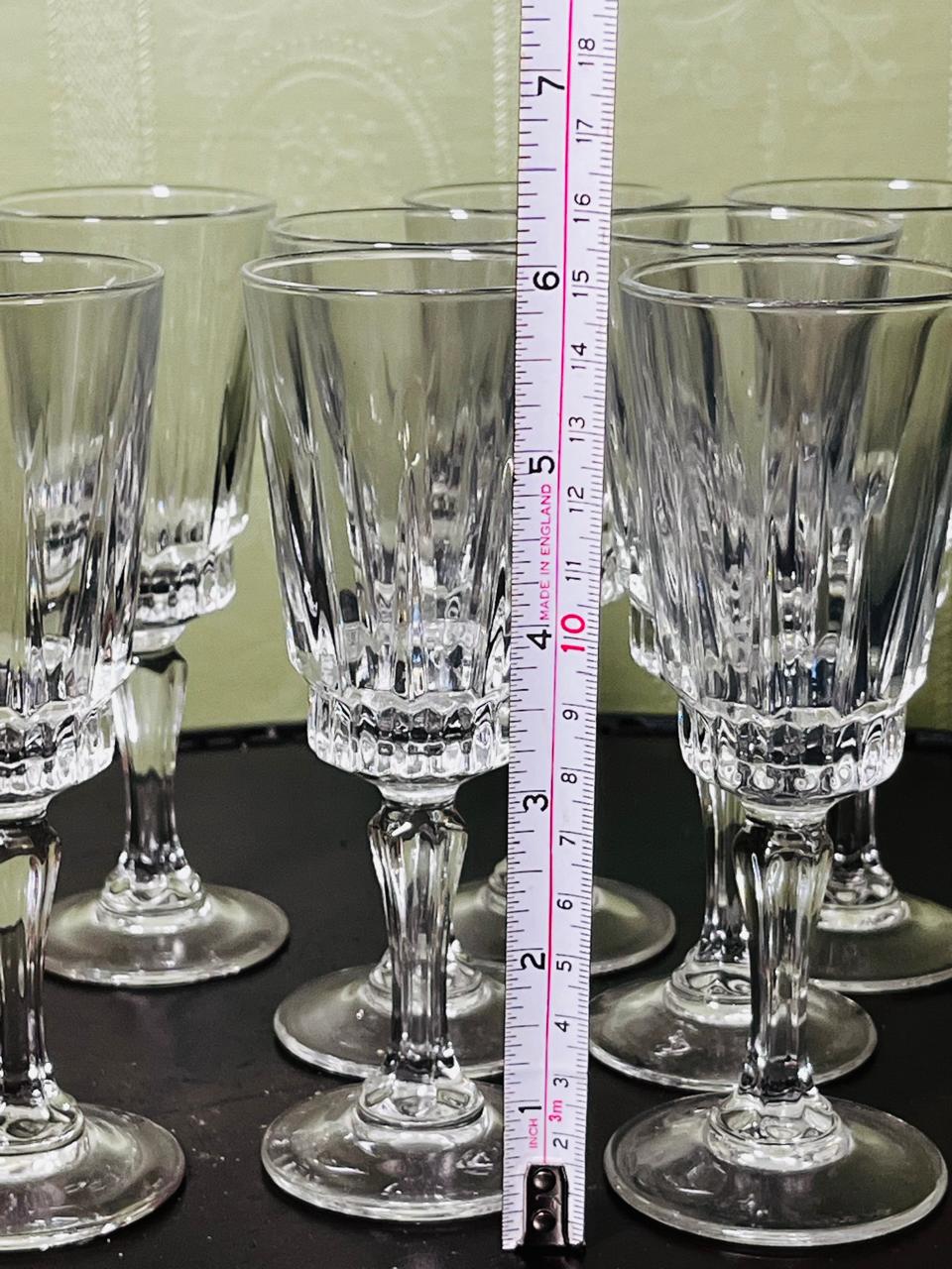 Vintage Clear Crystal Stemmed Goblets Set of 8 16cm