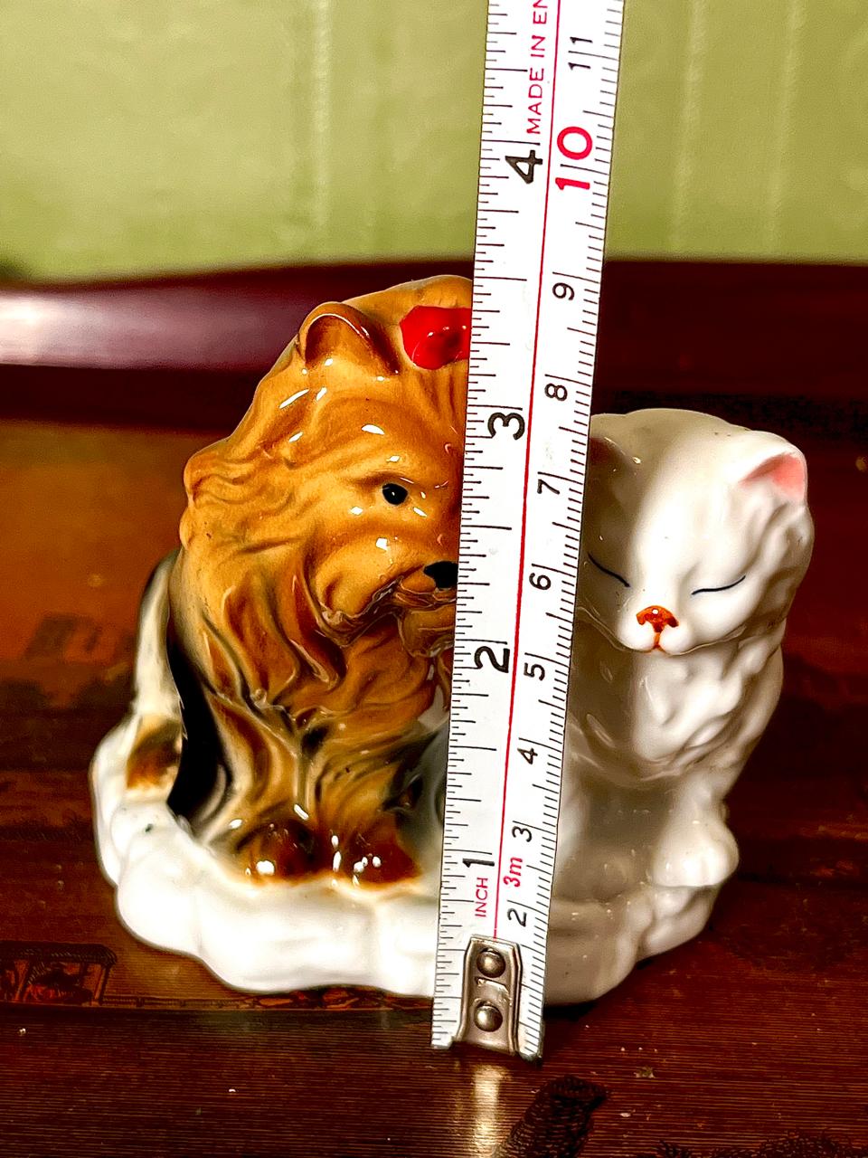 Vintage Dog & Cat Ceramic Figurine, 4 Inch