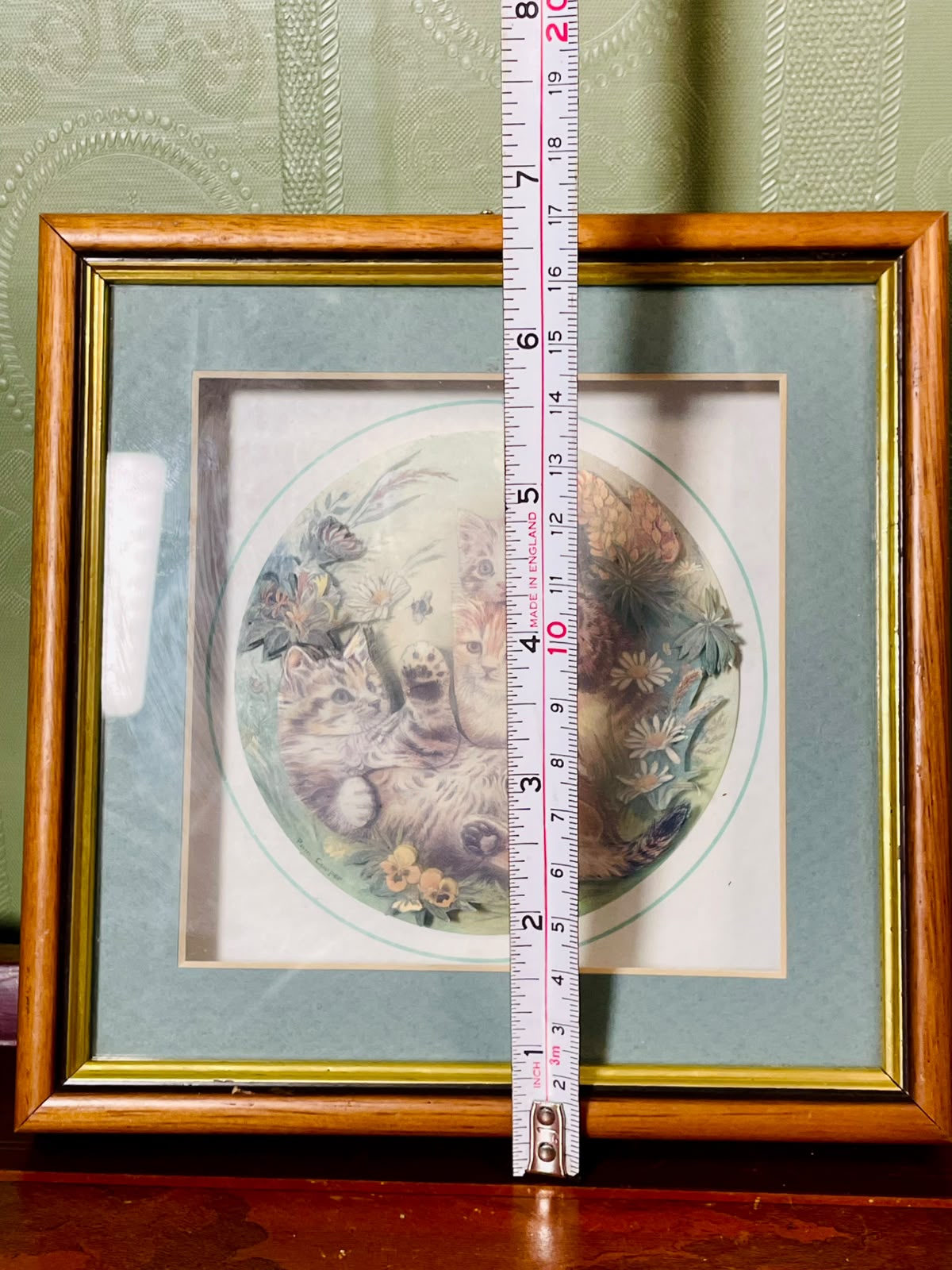 Vintage Cat & Floral Framed Print Approx. 17 Inch