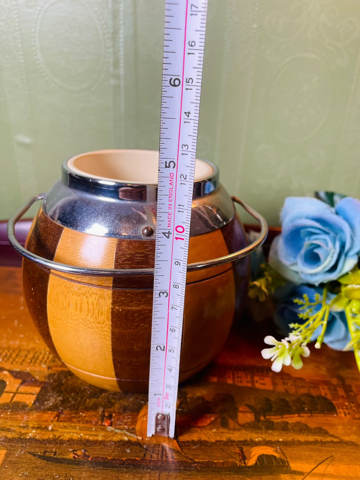 Wooden Barrel Candle Holder with Metal Handle 13 cm