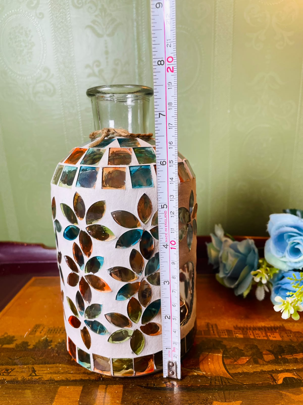 Multicolour Floral Mosaic Glass Decorative Bottle Vase 19 cm