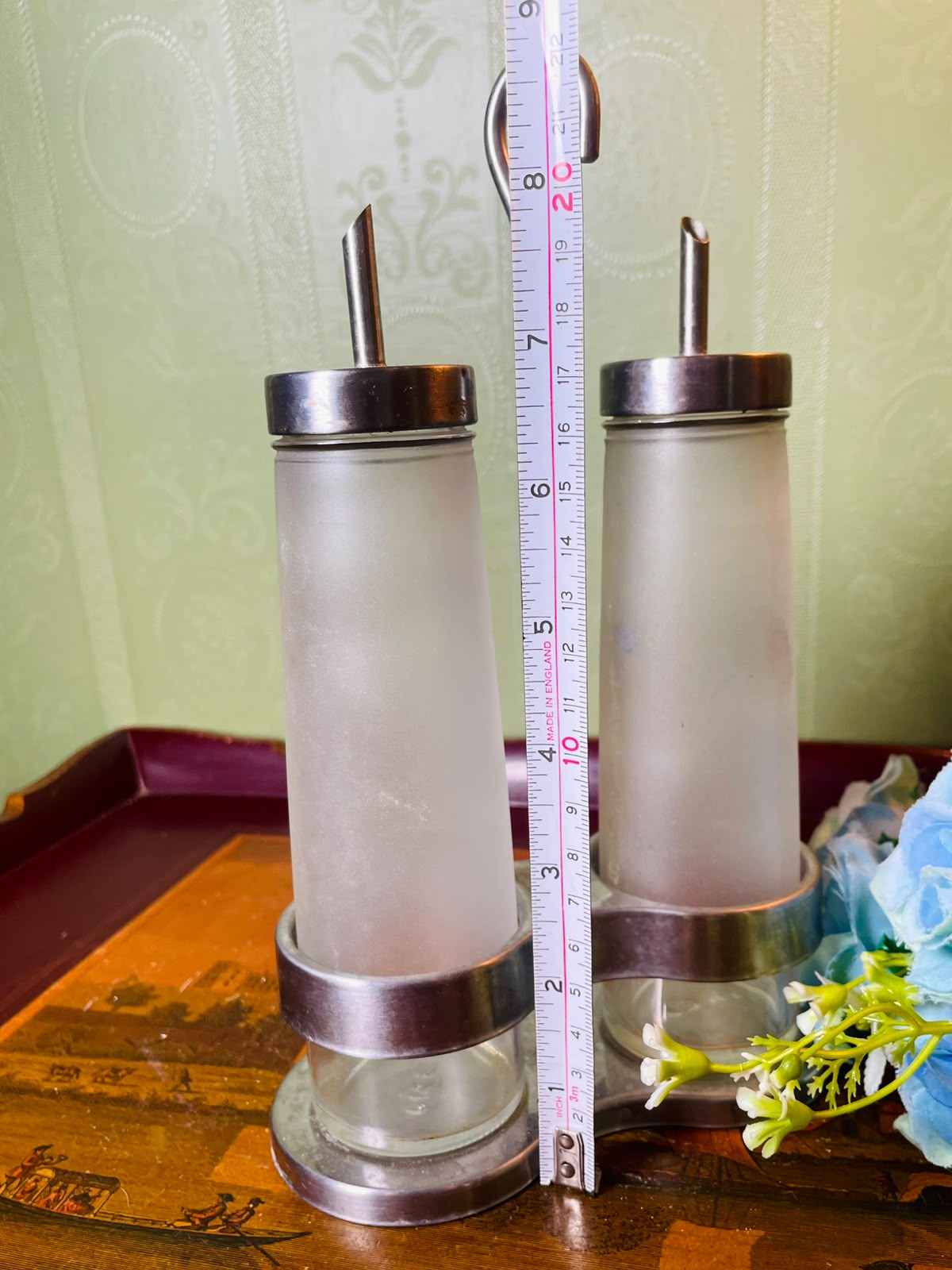 Vintage Crystal Oil & Vinegar Dispenser Set 3 Piece 21 cm