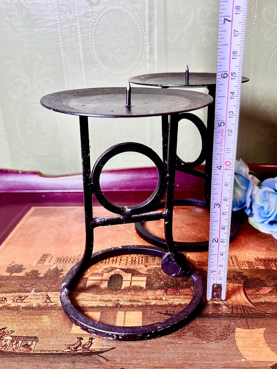 Black Metal Double Pillar Candle Holder 15 cm