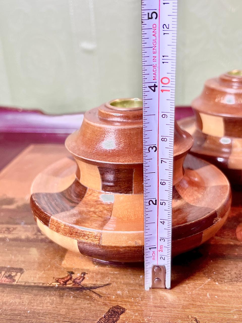 2-Piece Two-Tone Wooden Candle Holder Set 3.5 Inch
