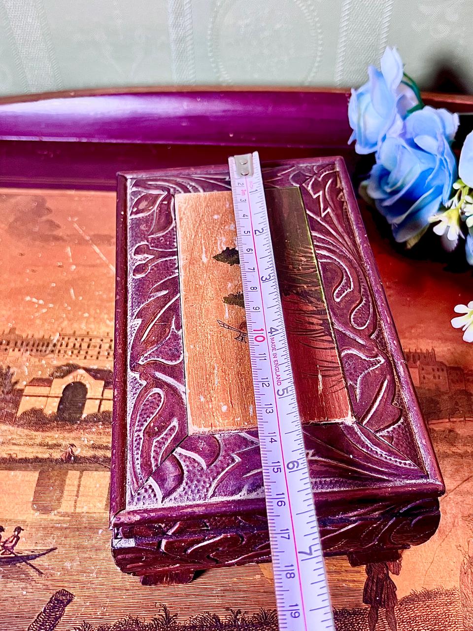 Carved Wooden Decorative Box with Floral Detailing 7 Inch