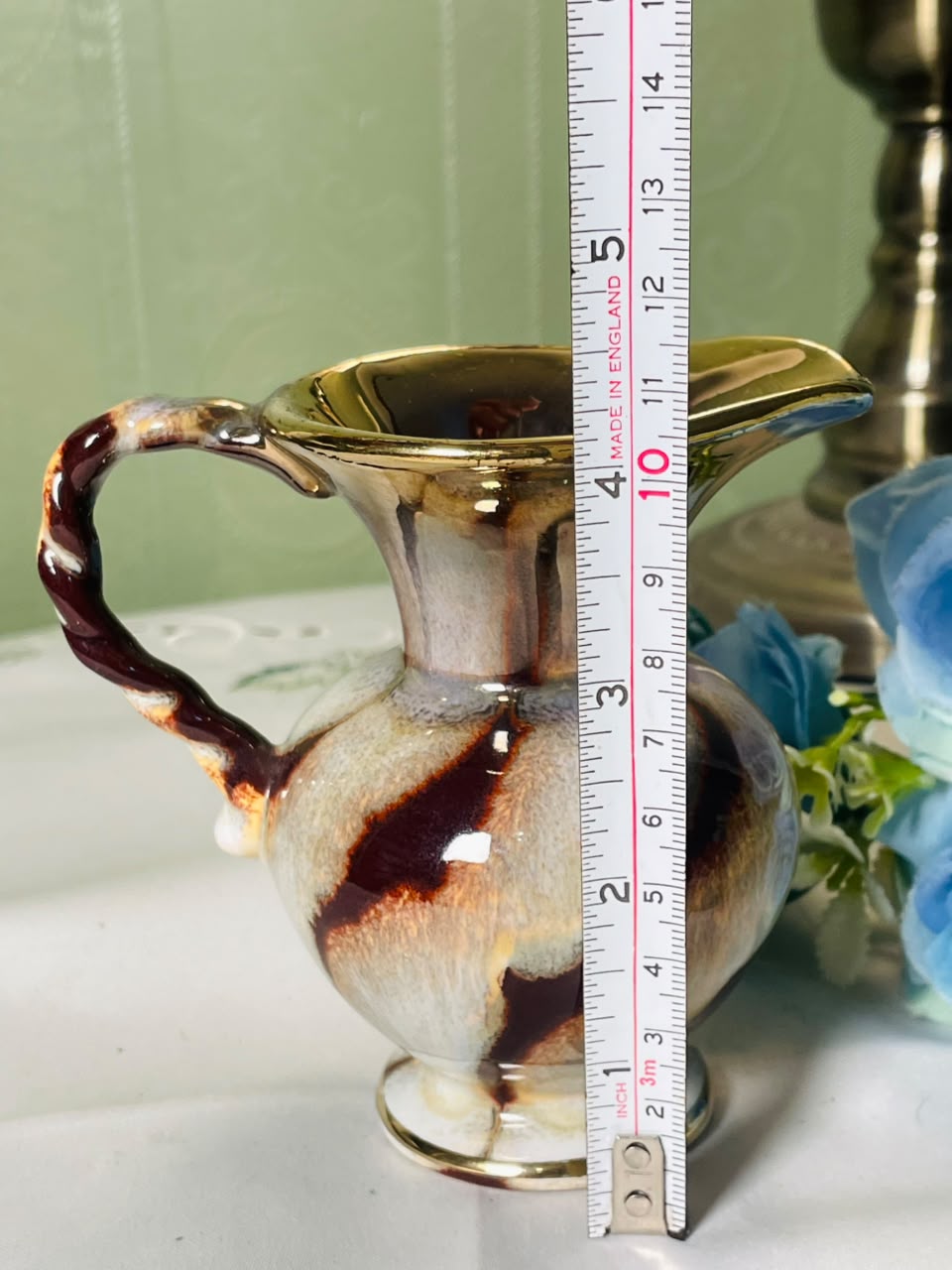 Vintage Brown & Cream Ceramic Jug, 12 cm