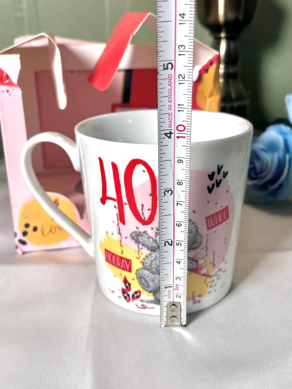 White Celebration Bear Mug with Red Pink & Yellow Design
