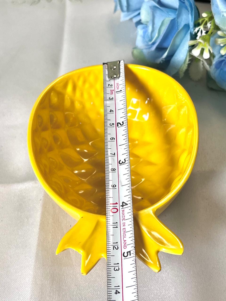 Vintage Yellow Ceramic Pineapple-Style Serving Bowl 13 cm