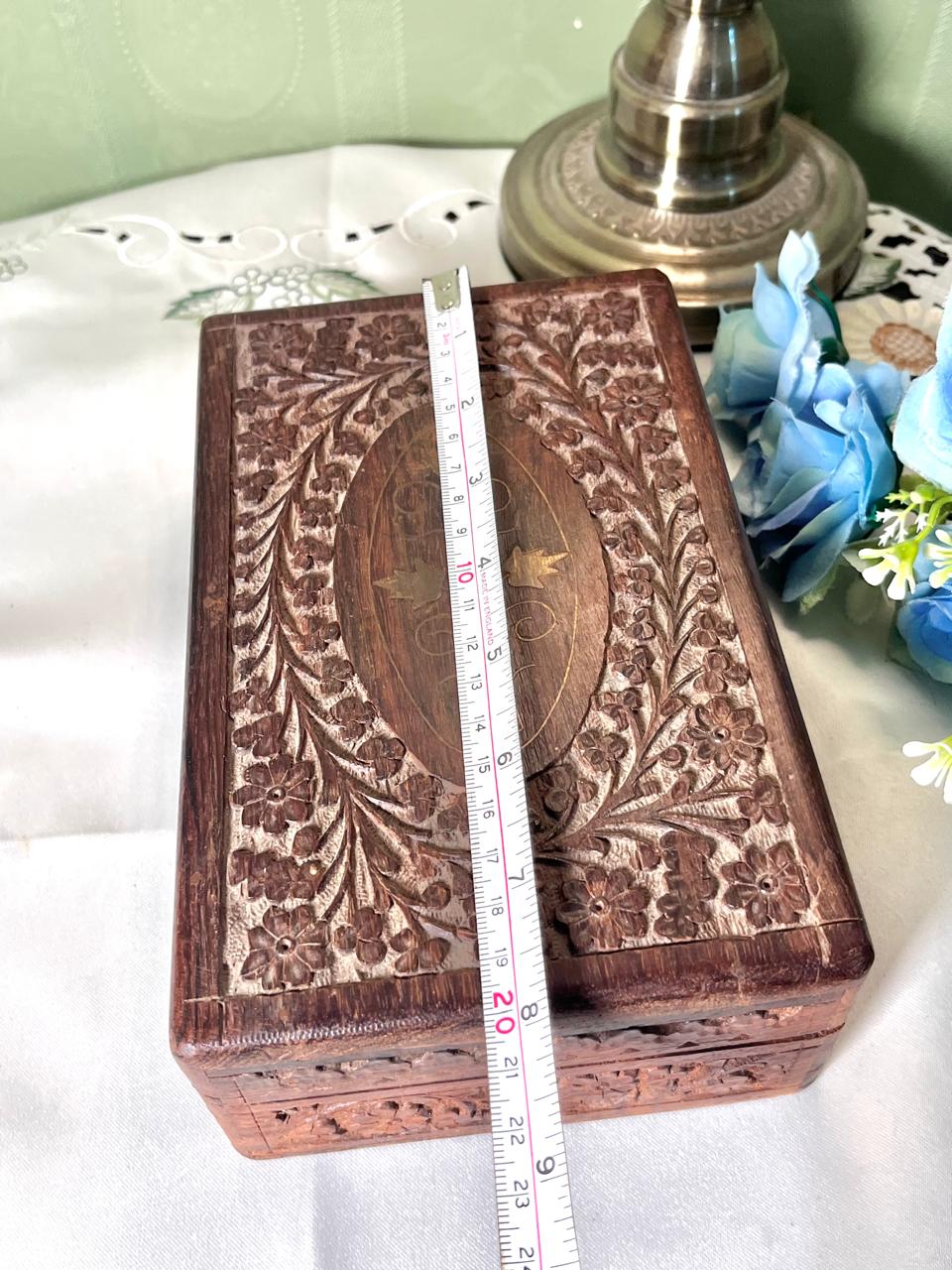 Vintage Carved Wooden Keepsake Box 21 cm