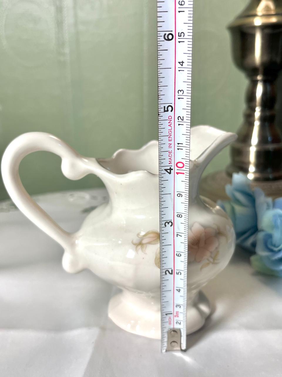 Vintage White Floral Ceramic Footed Jug 11 cm