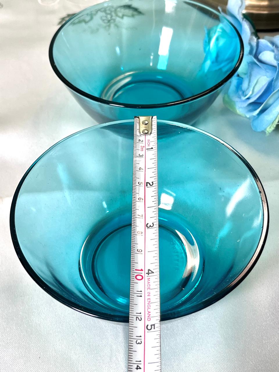 Vintage Turquoise Blue Glass Dessert Bowls Set of 2 12cm