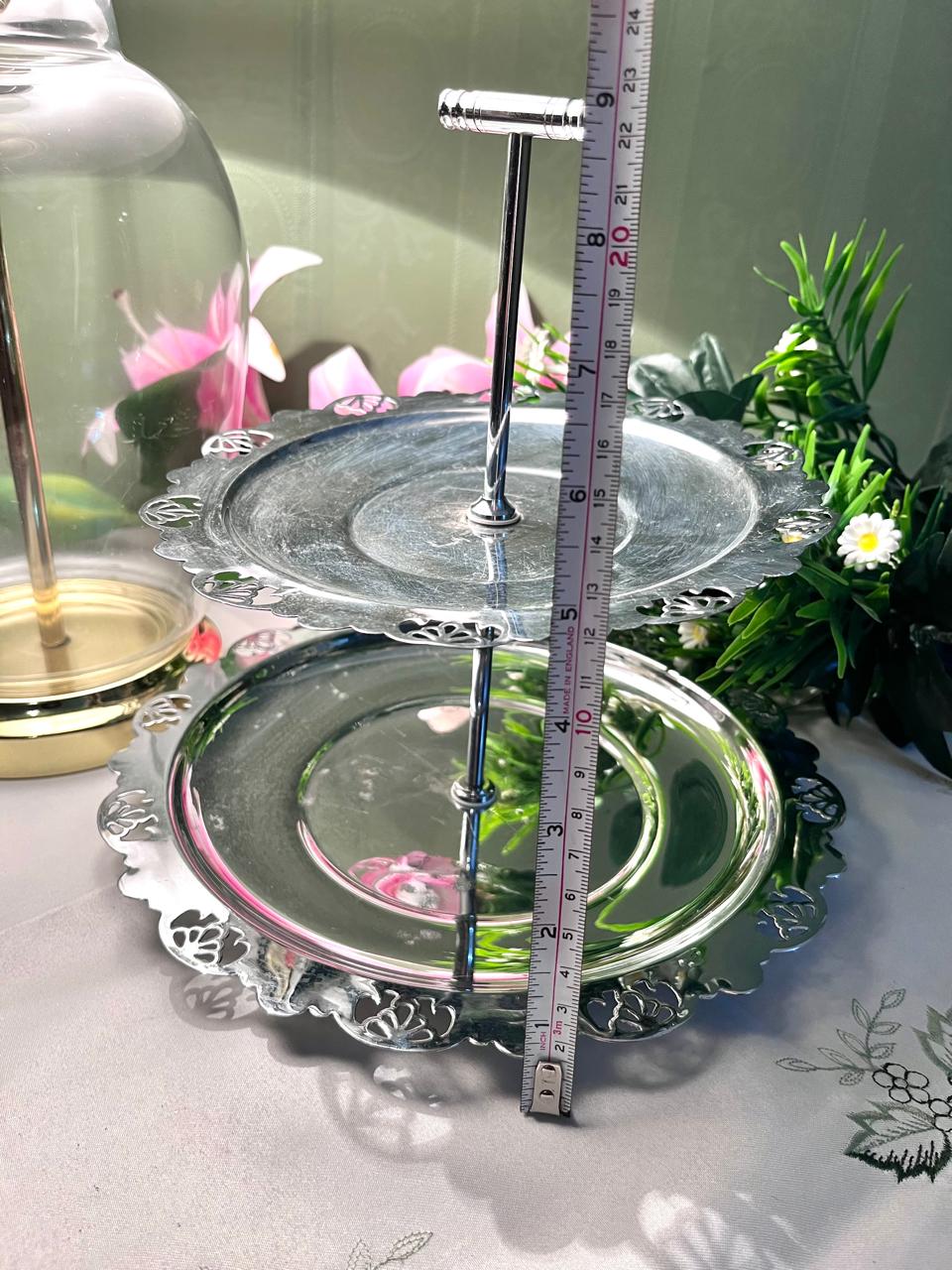 Vintage Silver-Tone 2 Tier Serving Stand 9 Inch 1 Piece
