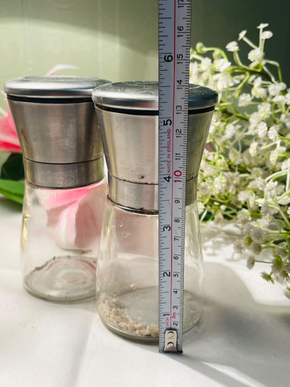 Set of 2 Clear Crystal & Metal Spice Grinders 14 cm