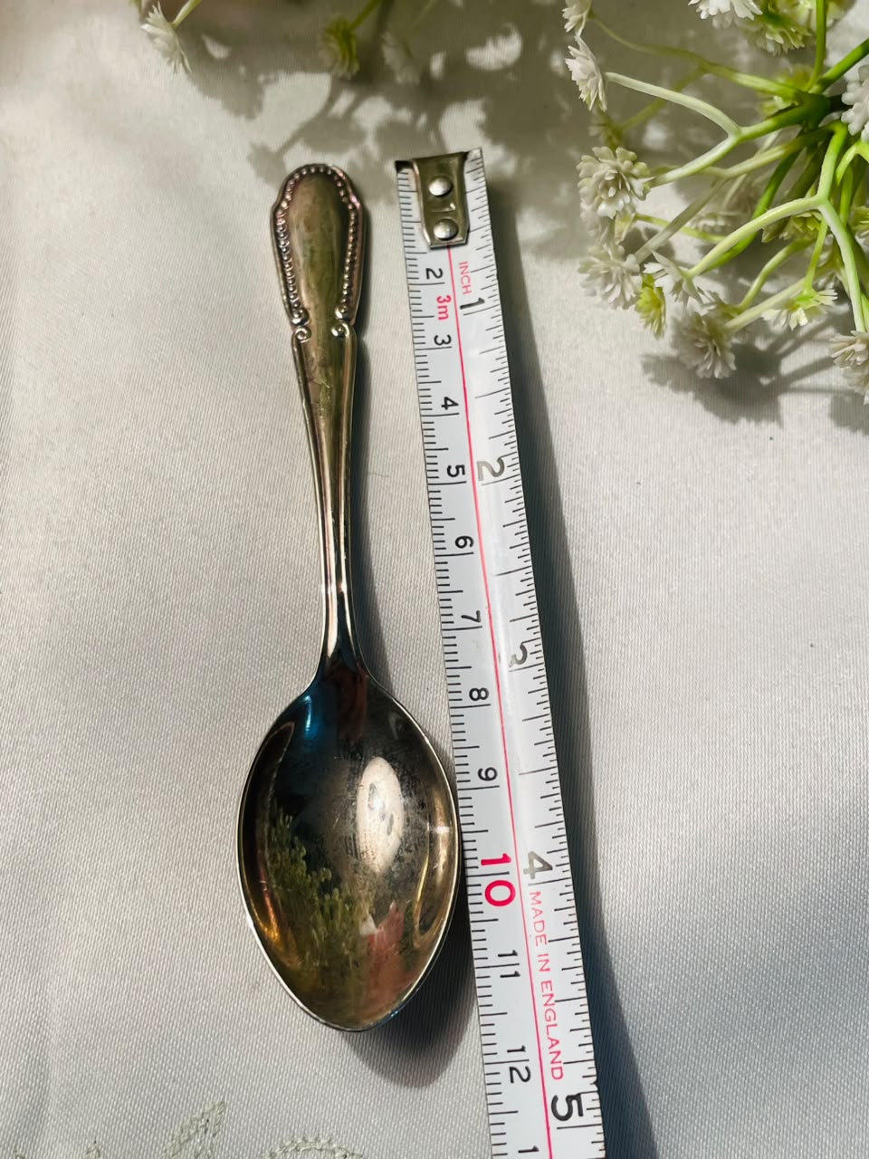 Beaded Edge Silver-Tone Serving Spoon – Approx. 4.5 Inches