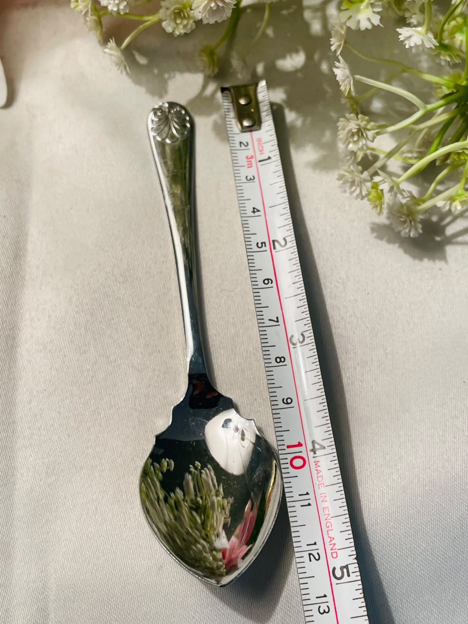 Floral Handle Silver-Tone Serving Spoon – Approx. 5 Inches