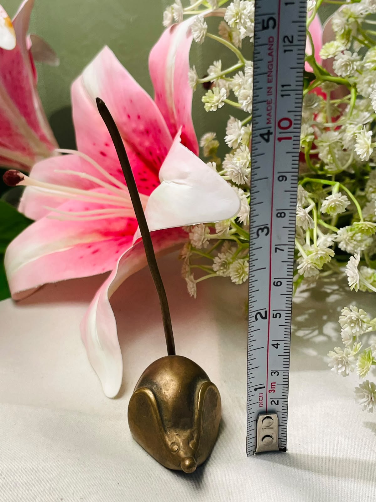 Vintage Brass Mouse Figurine with Long Tail 12cm
