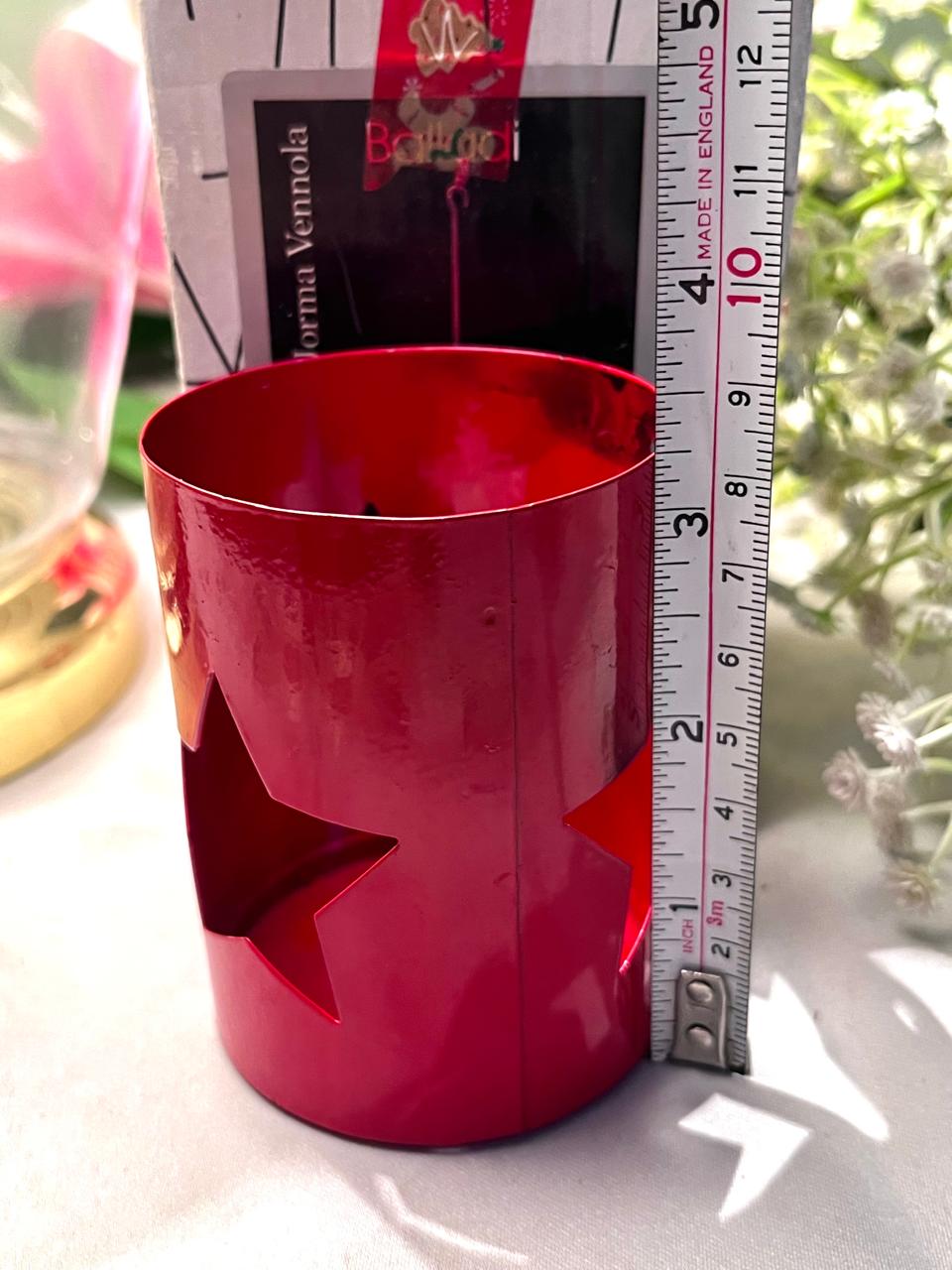Vintage Red Metal Star Cutout Candle Holder 9 cm