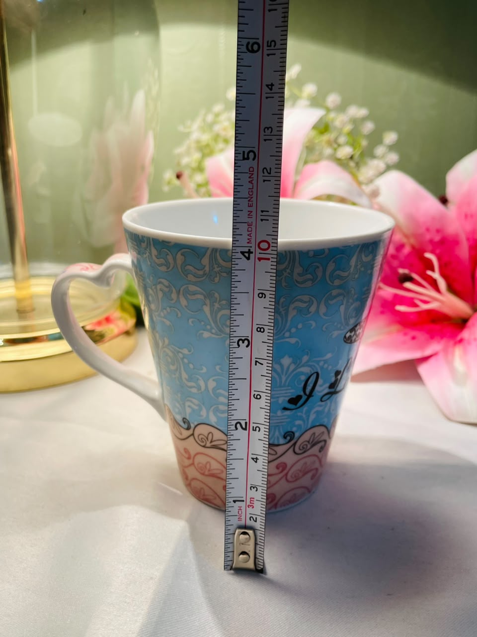 Blue & Pink Ceramic Mug Ornate Pattern 10 cm