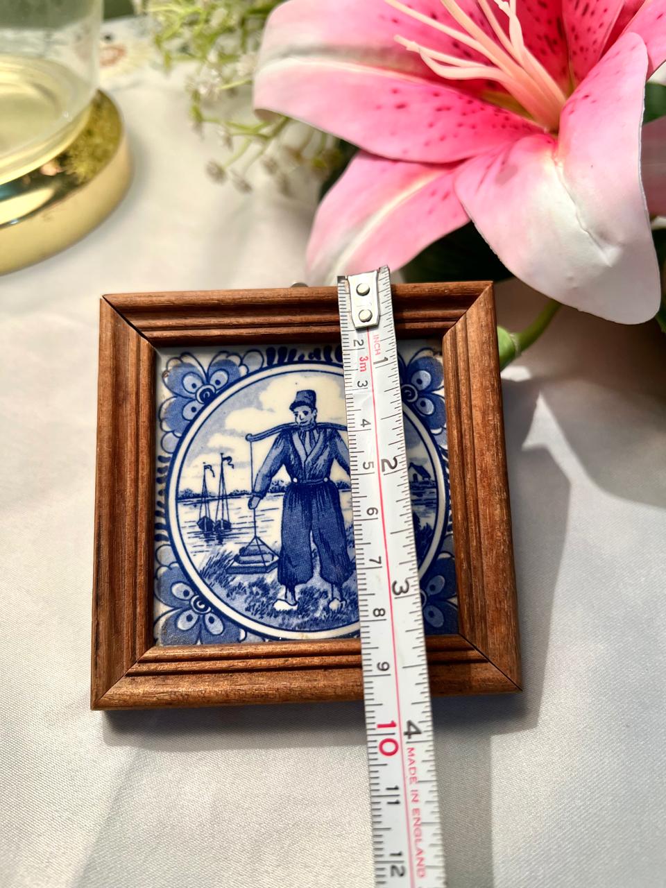 Blue & White Framed Artwork in Wooden Frame Approx. 9.5 cm