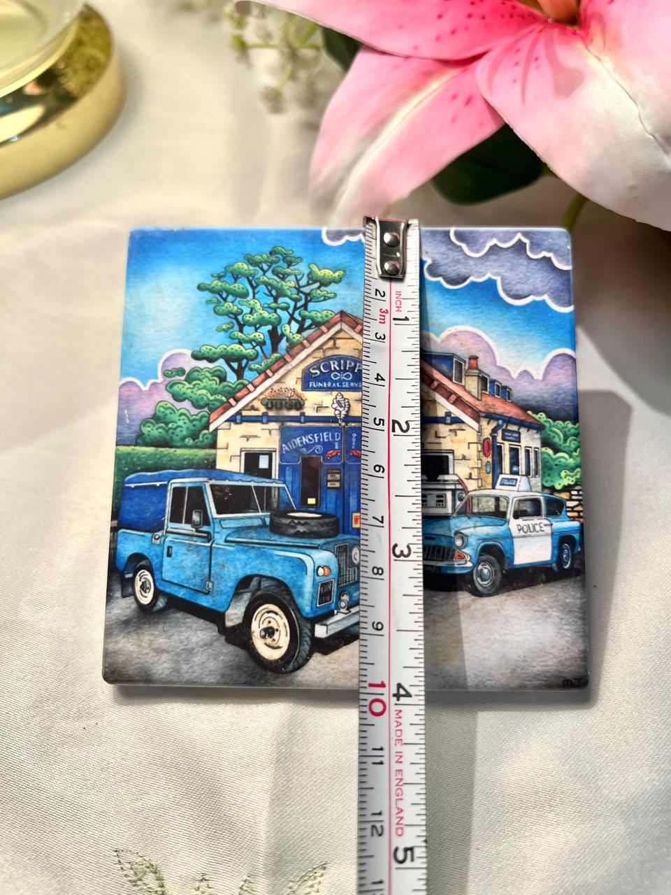 Aidensfield Police & Scripps Scene Decorative hand painted Tile Approx. 9.5 cm