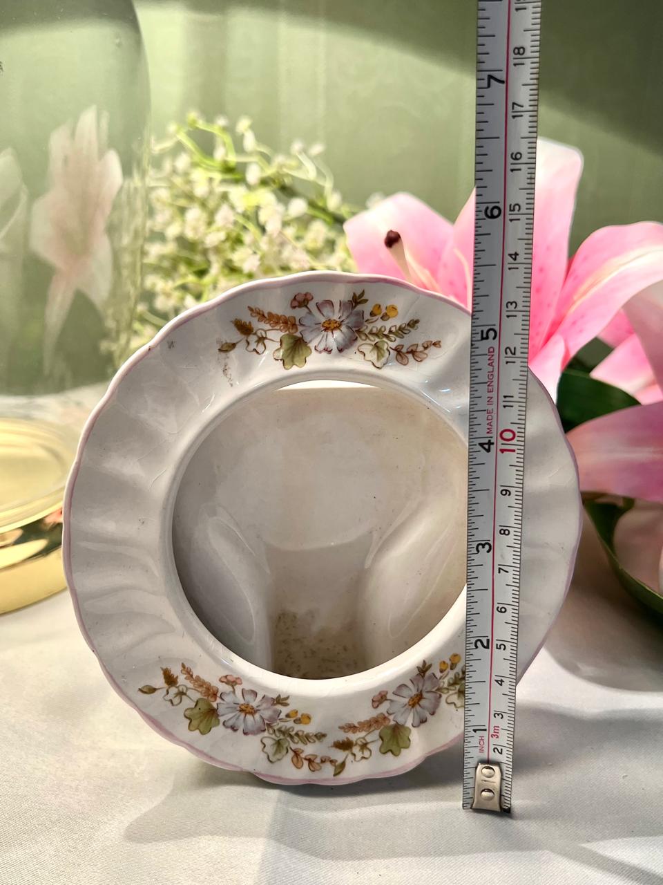 Floral Ceramic Photo Frame Pink Trim 14cm Home Decor