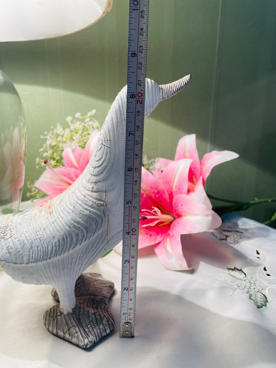 White Long-Neck Bird Figurine Sculpture 21 cm